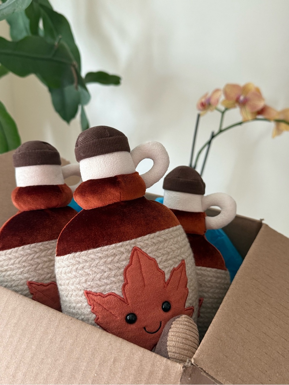 Jellycat Plush Maple Syrup Bottle Toy in Rust, Cream & Brown